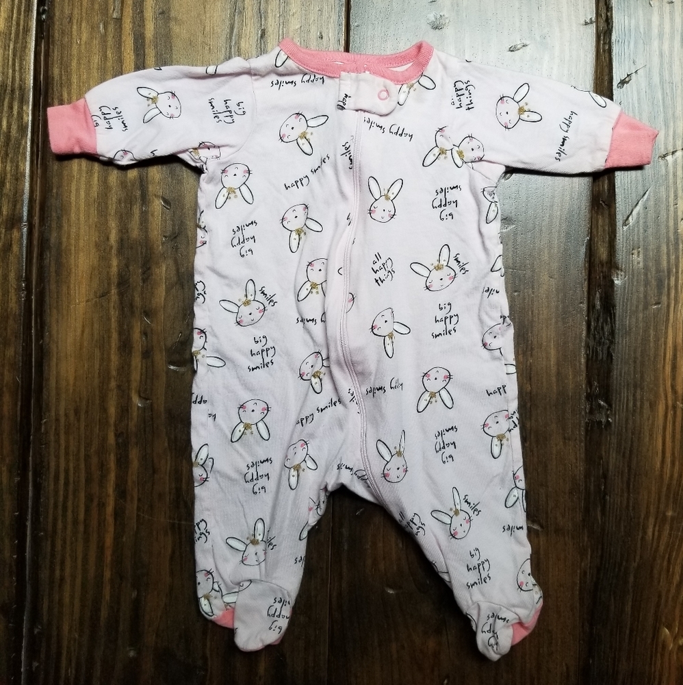 Gerber Bunny Onesie Feet Newborn Zip Pajamas